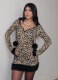 Leopard Print Irregular V-neck Hooded Drawstring Dress