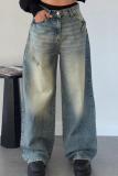Fashionable And Versatile New Retro Street Style Loose Gradient Distressed Floor-Length Women'S Jeans