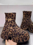 Comfortable Thick Sole Versatile Retro Leopard Print Slim Boots