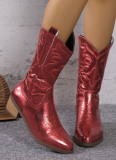 Solid Color Mid-calf Pointed Toe Martin Block Heel Boots