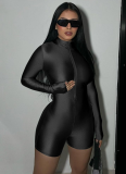 Fashionable Hot Girl Top Zippered Slim Fit Long Sleeve Jumpsuit