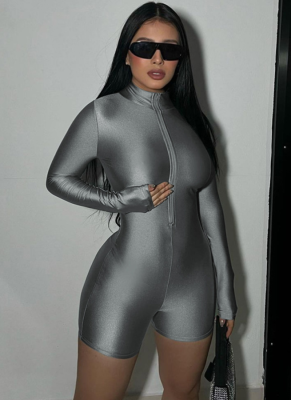 Fashionable Hot Girl Top Zippered Slim Fit Long Sleeve Jumpsuit