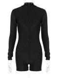 Fashionable Hot Girl Top Zippered Slim Fit Long Sleeve Jumpsuit