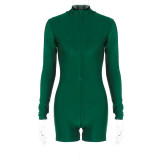 Fashionable Hot Girl Top Zippered Slim Fit Long Sleeve Jumpsuit