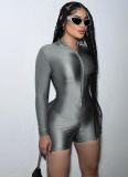 Fashionable Hot Girl Top Zippered Slim Fit Long Sleeve Jumpsuit