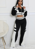 Fashionable Contrasting Color Sports Long-sleeved Jacket and Trousers Suit
