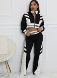 Fashionable Contrasting Color Sports Long-sleeved Jacket and Trousers Suit
