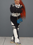 Fashionable Contrasting Color Sports Long-sleeved Jacket and Trousers Suit