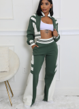 Fashionable Contrasting Color Sports Long-sleeved Jacket and Trousers Suit