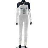 Woolen Sleeves Halterneck Lace-up Cutout Heap Jumpsuit
