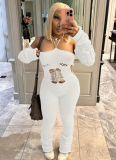 Woolen Sleeves Halterneck Lace-up Cutout Heap Jumpsuit