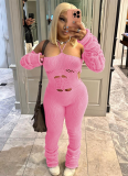 Woolen Sleeves Halterneck Lace-up Cutout Heap Jumpsuit