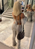 Woolen Sleeves Halterneck Lace-up Cutout Heap Jumpsuit
