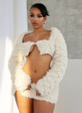 Mint Green Fur Coat Chest-wrapped Long-sleeved Skirt Suit