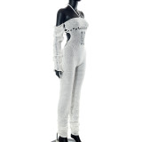 Woolen Sleeves Halterneck Lace-up Cutout Heap Jumpsuit