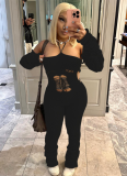 Woolen Sleeves Halterneck Lace-up Cutout Heap Jumpsuit