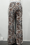 Fashion Patchwork Leopard Print Casual Loose Trousers