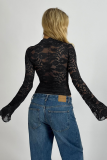 Sexy Deep V Slim Lace Long Sleeve Hot Girl Style Lace Top