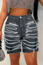 Black Washed Pocket Ripped Denim Shorts
