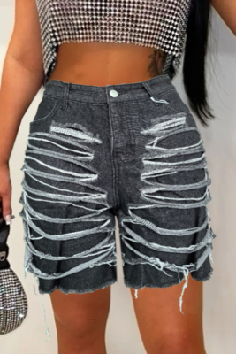 Black Washed Pocket Ripped Denim Shorts