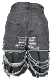 Black Washed Pocket Ripped Denim Shorts