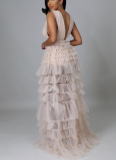Sexy Suspender V-neck High-waisted Pleated Mesh Dress