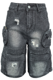 Black Washed Pocket Ripped Denim Shorts