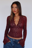 Sexy Deep V Slim Lace Long Sleeve Hot Girl Style Lace Top