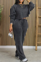 Autumn And Winter Casual Washed Sweatshirt Elastic Sweatpants Sports Suit