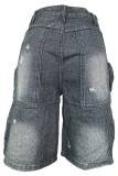 Black Washed Pocket Ripped Denim Shorts