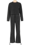 Autumn And Winter Casual Washed Sweatshirt Elastic Sweatpants Sports Suit