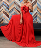 Sexy Large Size Halter Neck Three-dimensional Flower Solid Color Wide Leg Jumpsuit