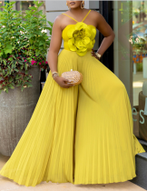 Sexy Large Size Halter Neck Three-dimensional Flower Solid Color Wide Leg Jumpsuit
