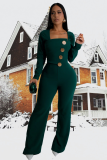 Fashion Women'S Long Sleeve Slim Fit Solid Color Jumpsuit