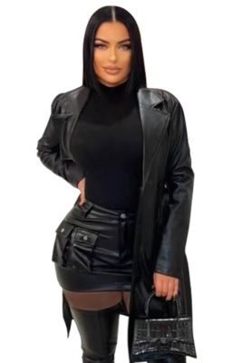 Cardigan Lapel Button Street All-Match Warm Trend Long Leather Jacket