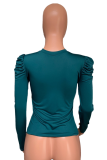 Casual O-Neck Solid Color Pleated Top