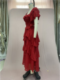 Sexy Lace Backless Hollow Ruffle Pleated Cake Dress