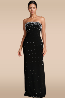 Fashion Women'S Sexy Tube Top Bubble Beads Slit Backless Dress