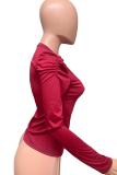 Casual O-Neck Solid Color Pleated Top