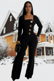 Fashion Women'S Long Sleeve Slim Fit Solid Color Jumpsuit