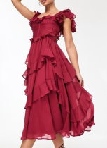 Sexy Lace Backless Hollow Ruffle Pleated Cake Dress