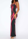 Sexy Slim Strapless Printed Striped Long Dress