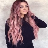 New Wig Female Medium Gradient Pink Long Curly Hair Chemical Fiber Wig
