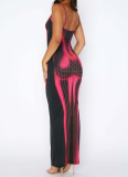 Sexy Slim Strapless Printed Striped Long Dress
