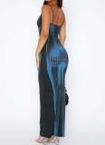 Sexy Slim Strapless Printed Striped Long Dress