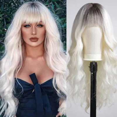 Girls Bangs Long Curly Hair Big Wave High-Temperature Fiber Synthetic Wigs