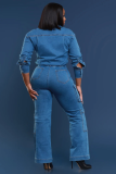 Loose Elastic Washed Long-Sleeved Workwear Denim Jumpsuit