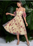 Sexy Mesh Butterfly Embroidered One-shoulder Dress
