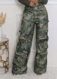 New Camouflage Printed High-waisted Straight-leg Loose Slim Overalls