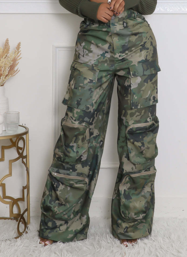 New Camouflage Printed High-waisted Straight-leg Loose Slim Overalls